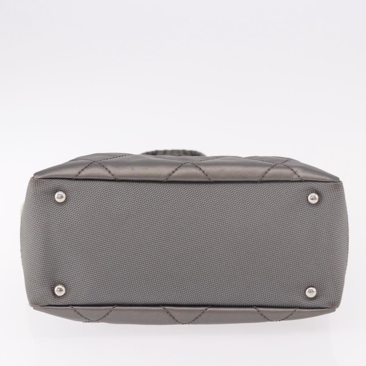 CHANEL Paris Biarritz PM Hand Bag PVC Canvas Gray Silver CC Auth 190477A