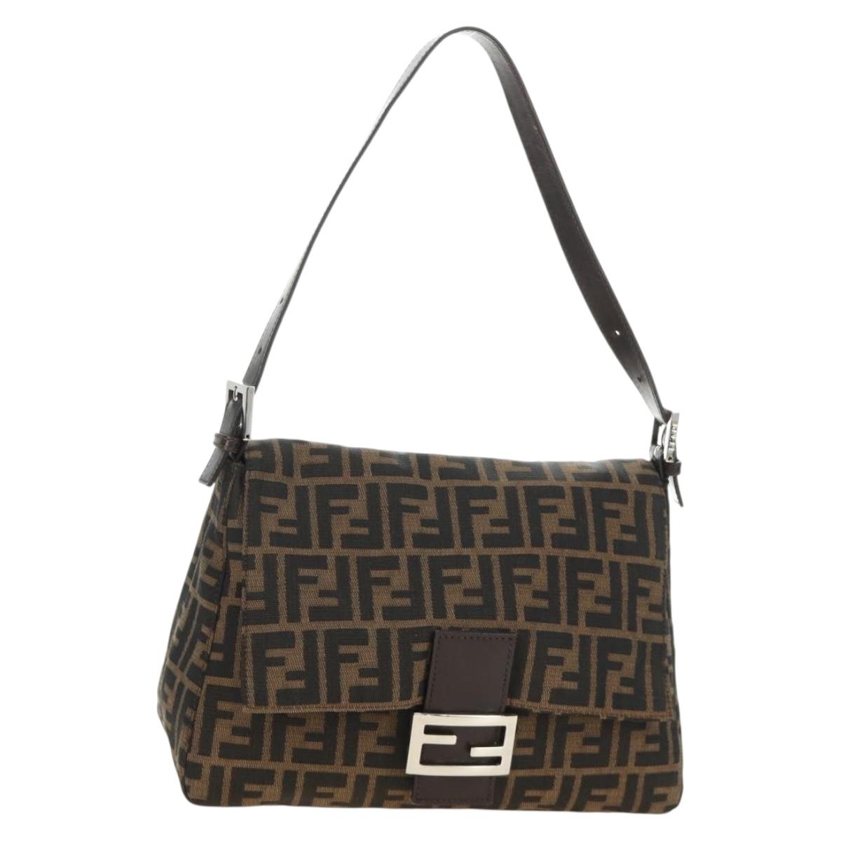 FENDI Zucca Canvas Mamma Baguette Shoulder Bag Black Brown Auth 190478V