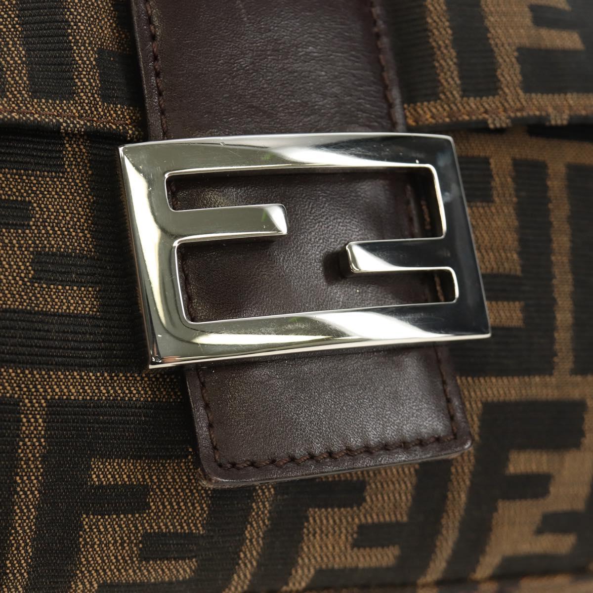 FENDI Zucca Canvas Mamma Baguette Shoulder Bag Black Brown Auth 190478V