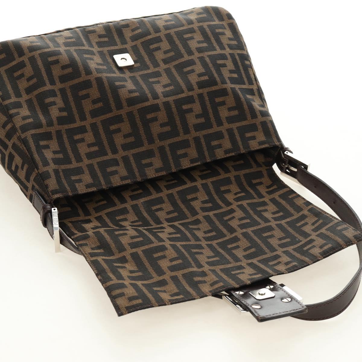FENDI Zucca Canvas Mamma Baguette Shoulder Bag Black Brown Auth 190478V