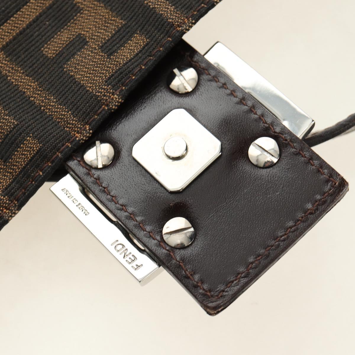 FENDI Zucca Canvas Mamma Baguette Shoulder Bag Black Brown Auth 190478V