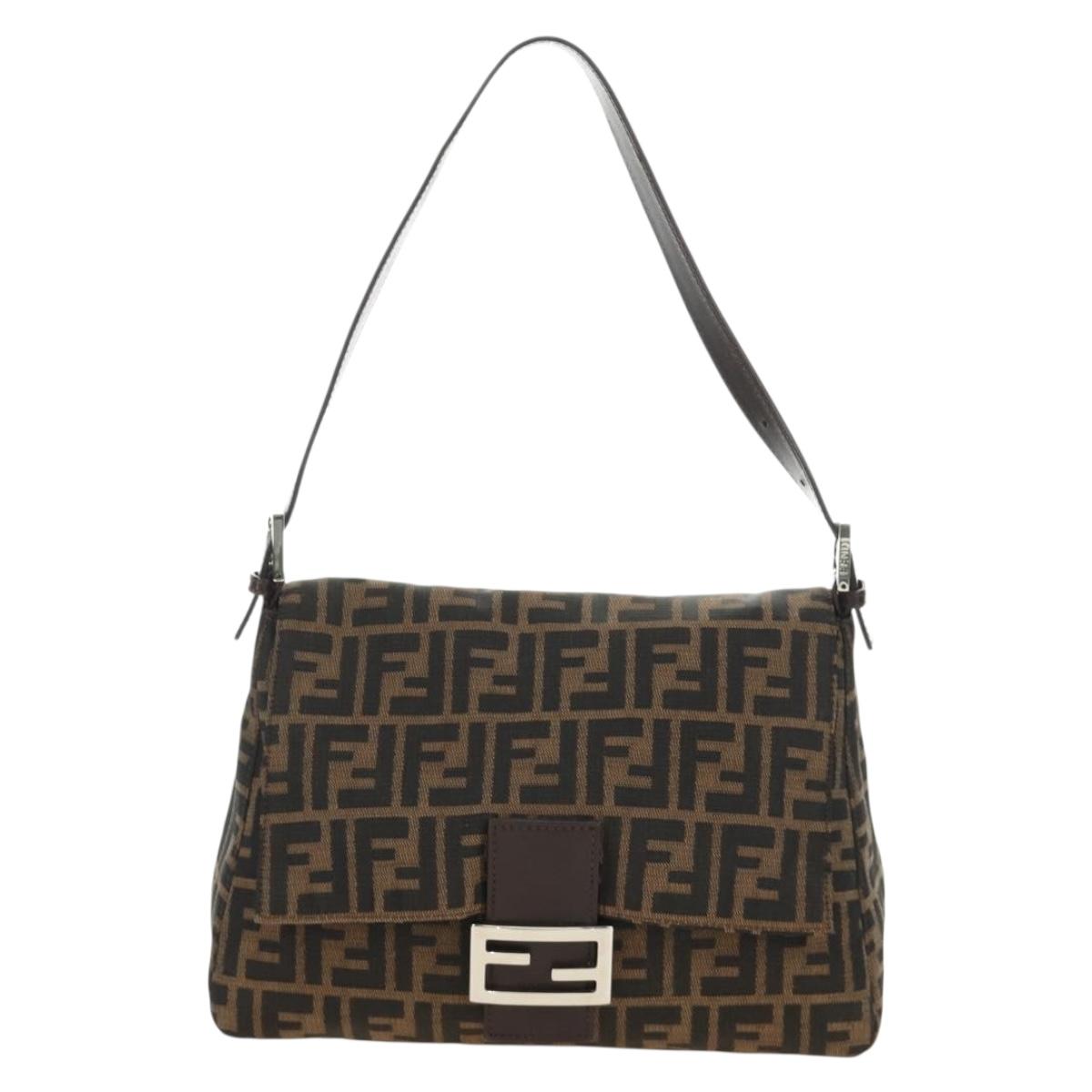 FENDI Zucca Canvas Mamma Baguette Shoulder Bag Black Brown Auth 190478V