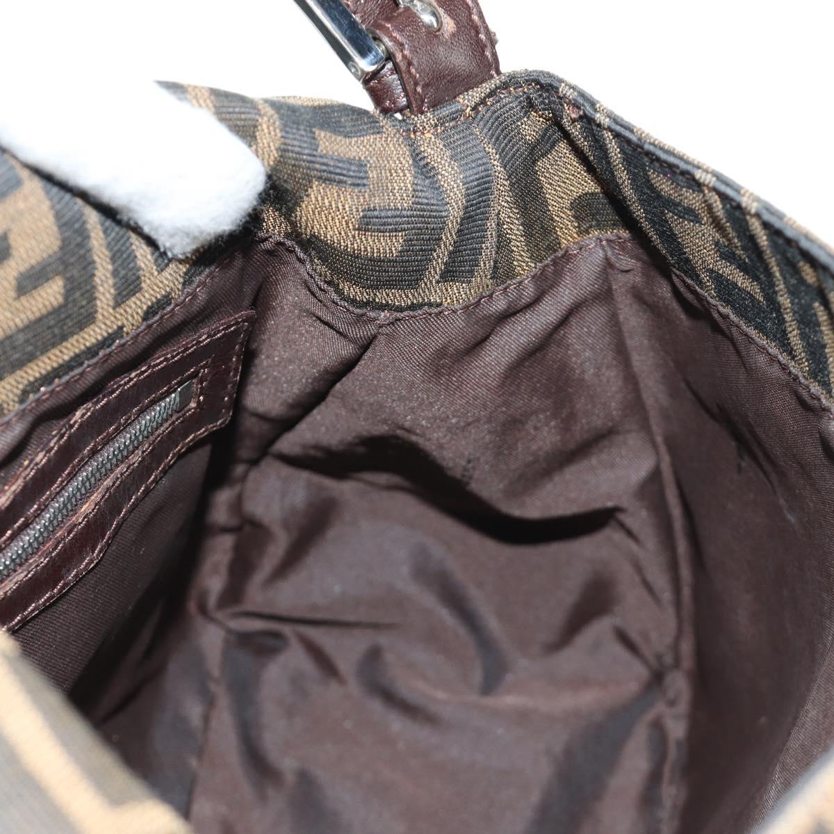 FENDI Zucca Canvas Mamma Baguette Shoulder Bag Black Brown Auth 190478V