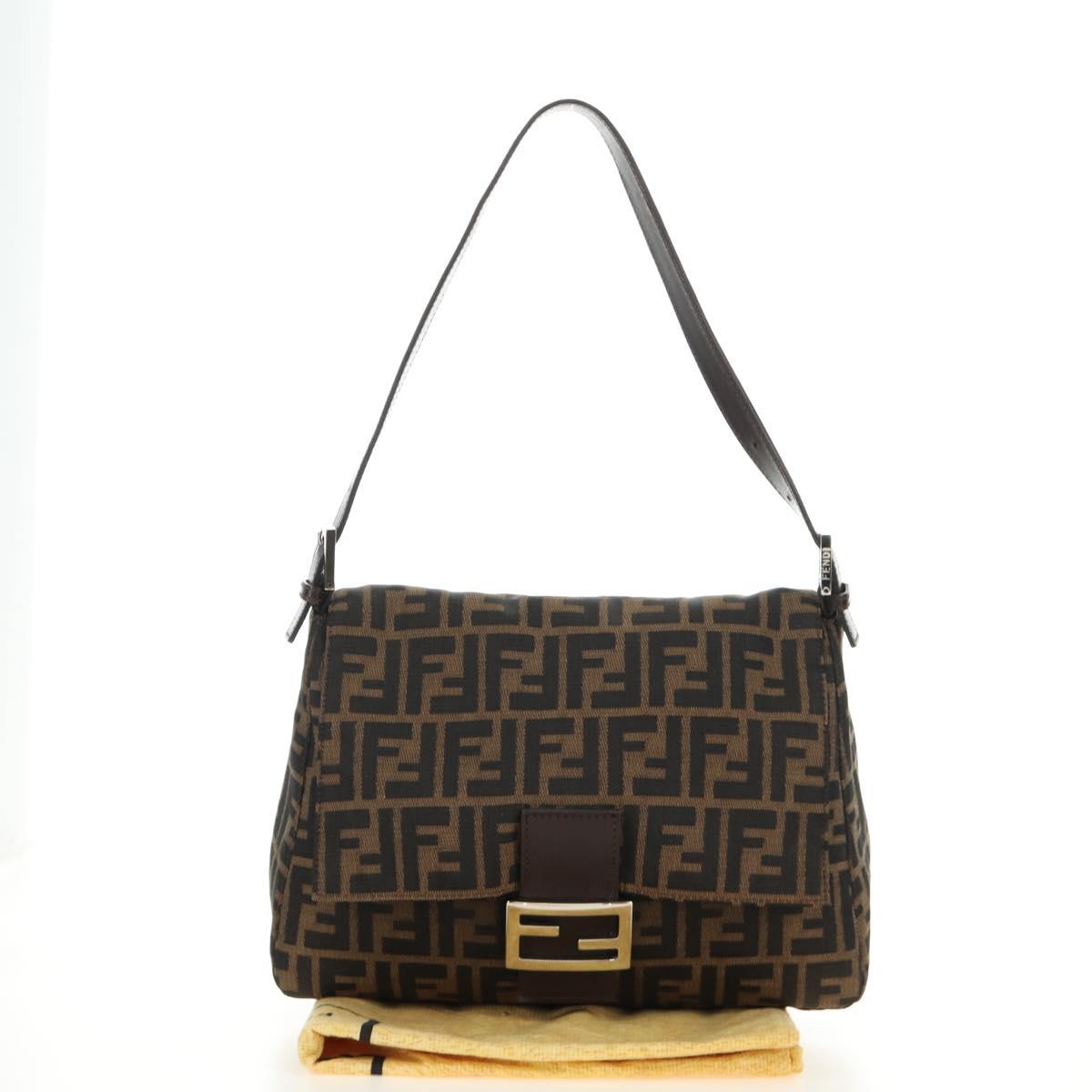 FENDI Zucca Canvas Mamma Baguette Shoulder Bag Black Brown Auth 190478V