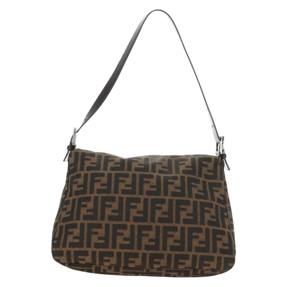 FENDI Zucca Canvas Mamma Baguette Shoulder Bag Black Brown Auth 190478V