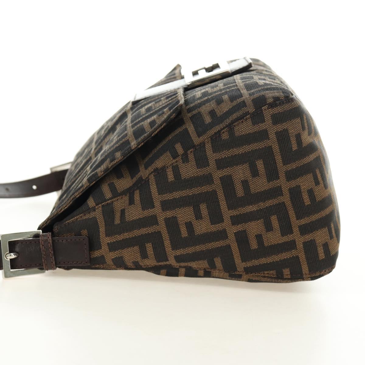 FENDI Zucca Canvas Mamma Baguette Shoulder Bag Black Brown Auth 190478V