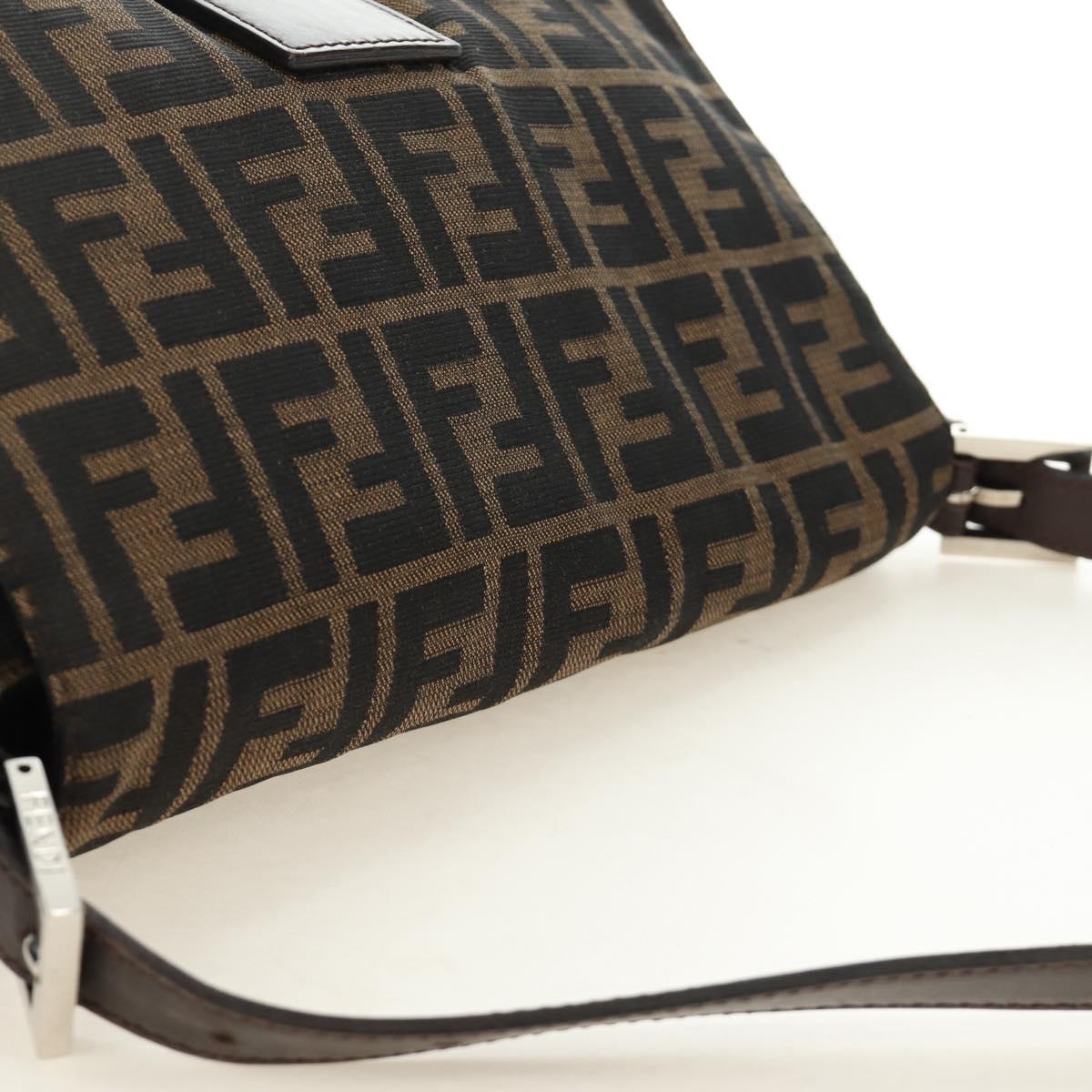 FENDI Zucca Canvas Mamma Baguette Shoulder Bag Black Brown Auth 190478V