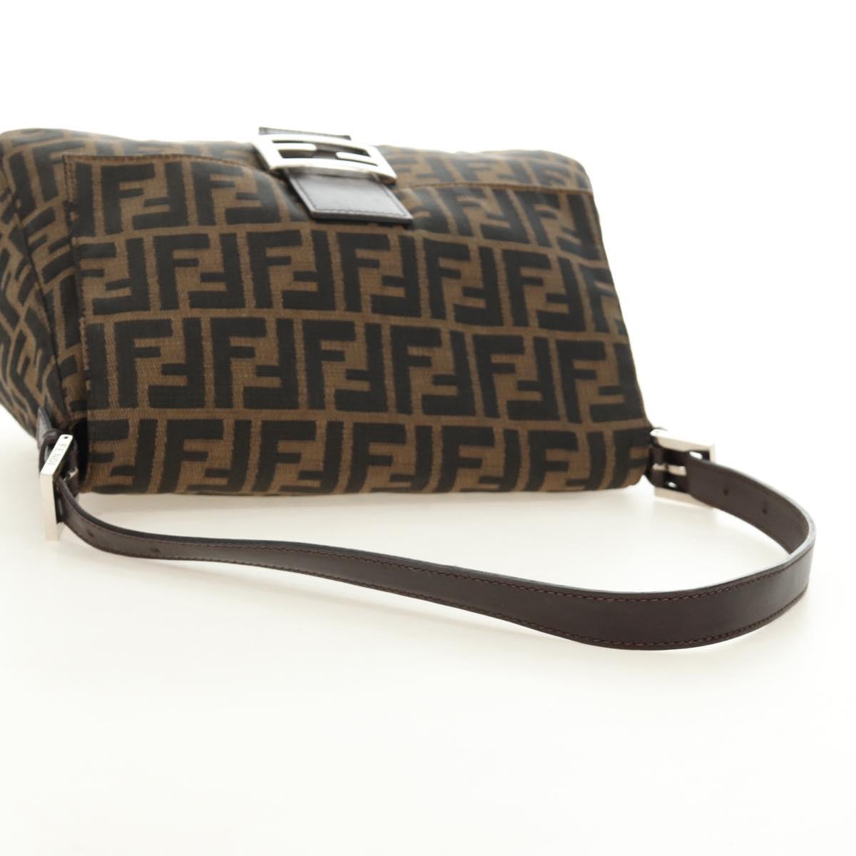 FENDI Zucca Canvas Mamma Baguette Shoulder Bag Black Brown Auth 190478V