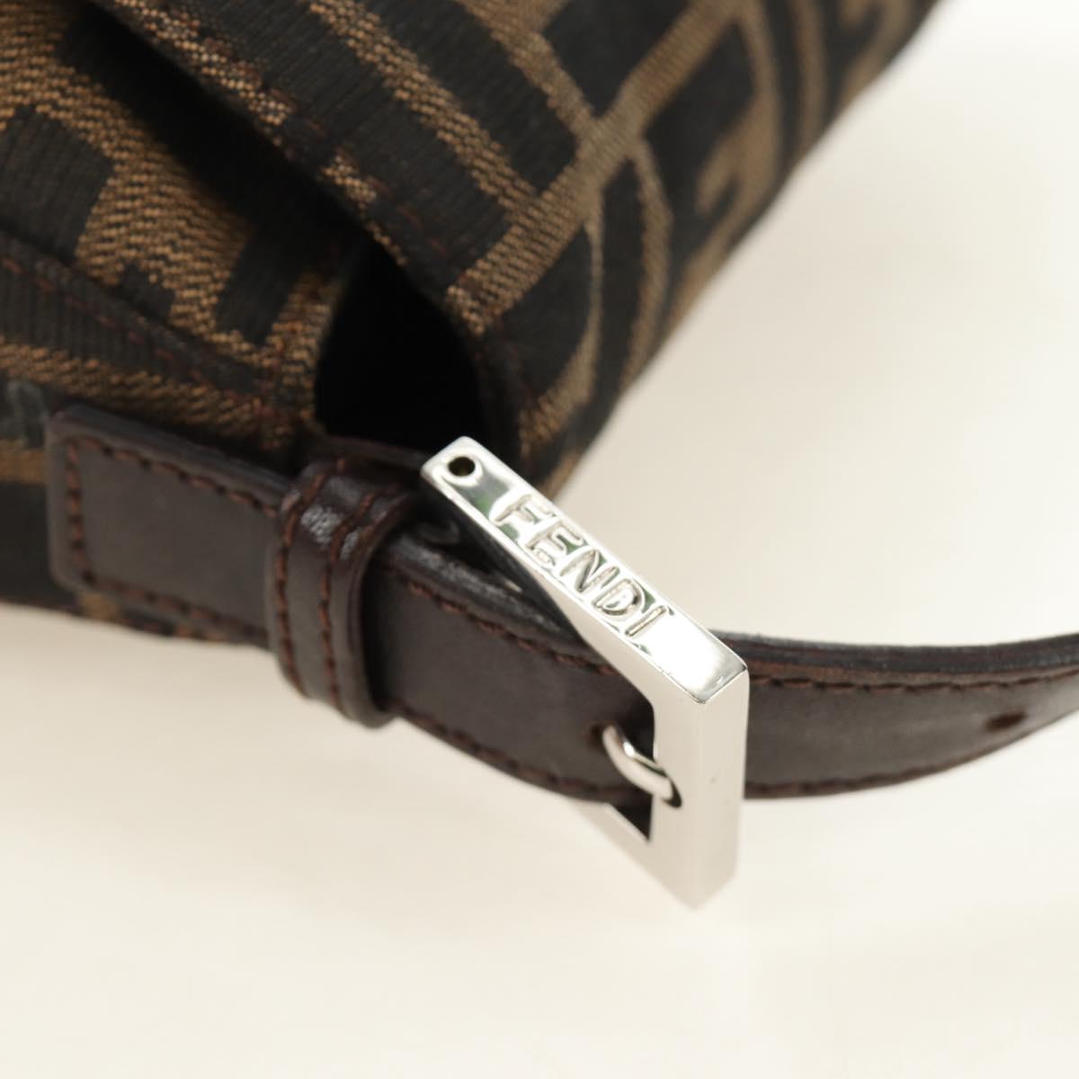 FENDI Zucca Canvas Mamma Baguette Shoulder Bag Black Brown Auth 190478V