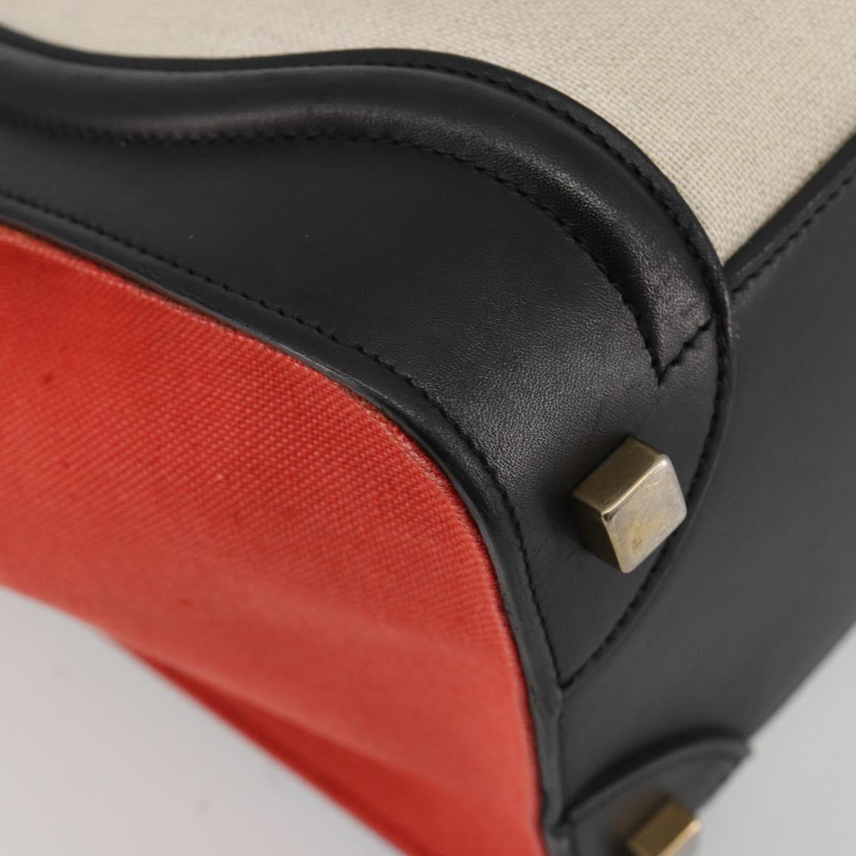 CELINE Luggage Micro Shopper Hand Bag Canvas Beige Gold Auth 190479A