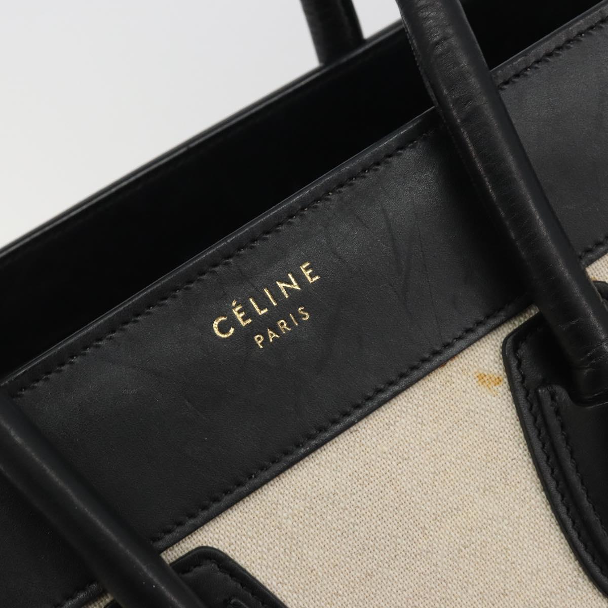 CELINE Luggage Micro Shopper Hand Bag Canvas Beige Gold Auth 190479A