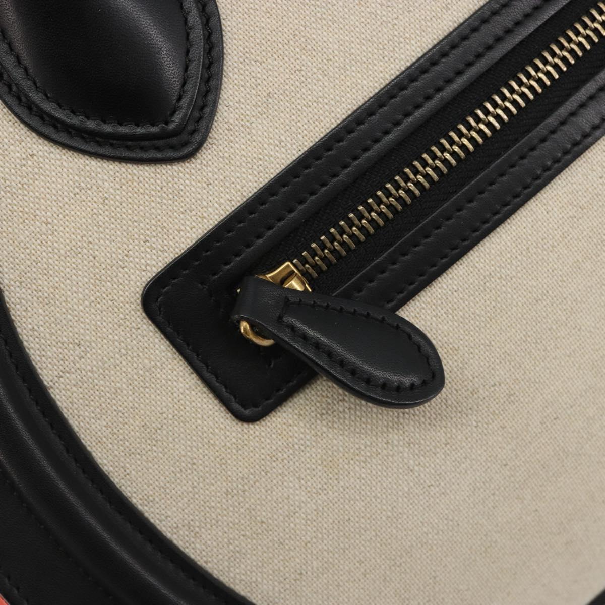 CELINE Luggage Micro Shopper Hand Bag Canvas Beige Gold Auth 190479A
