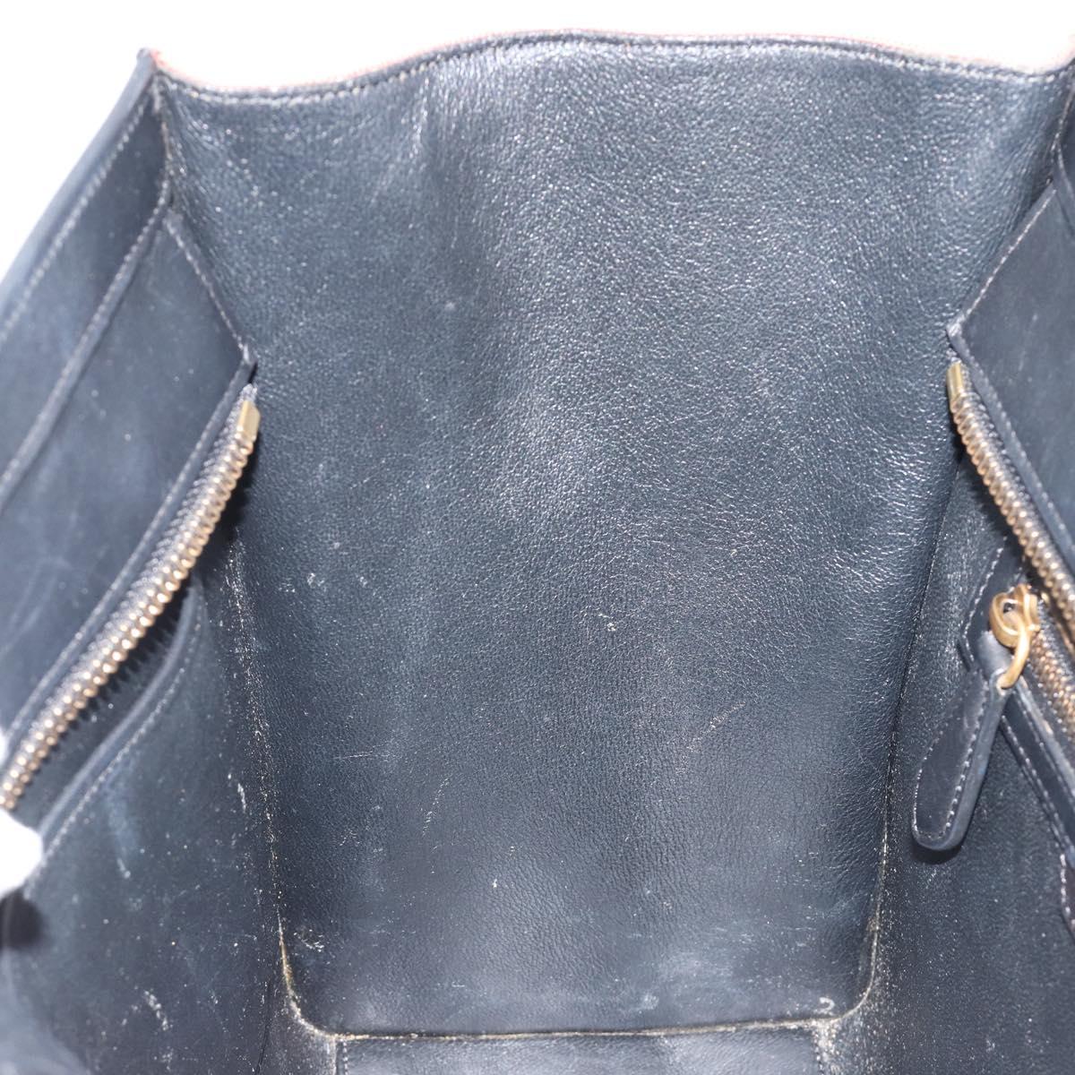 CELINE Luggage Micro Shopper Hand Bag Canvas Beige Gold Auth 190479A