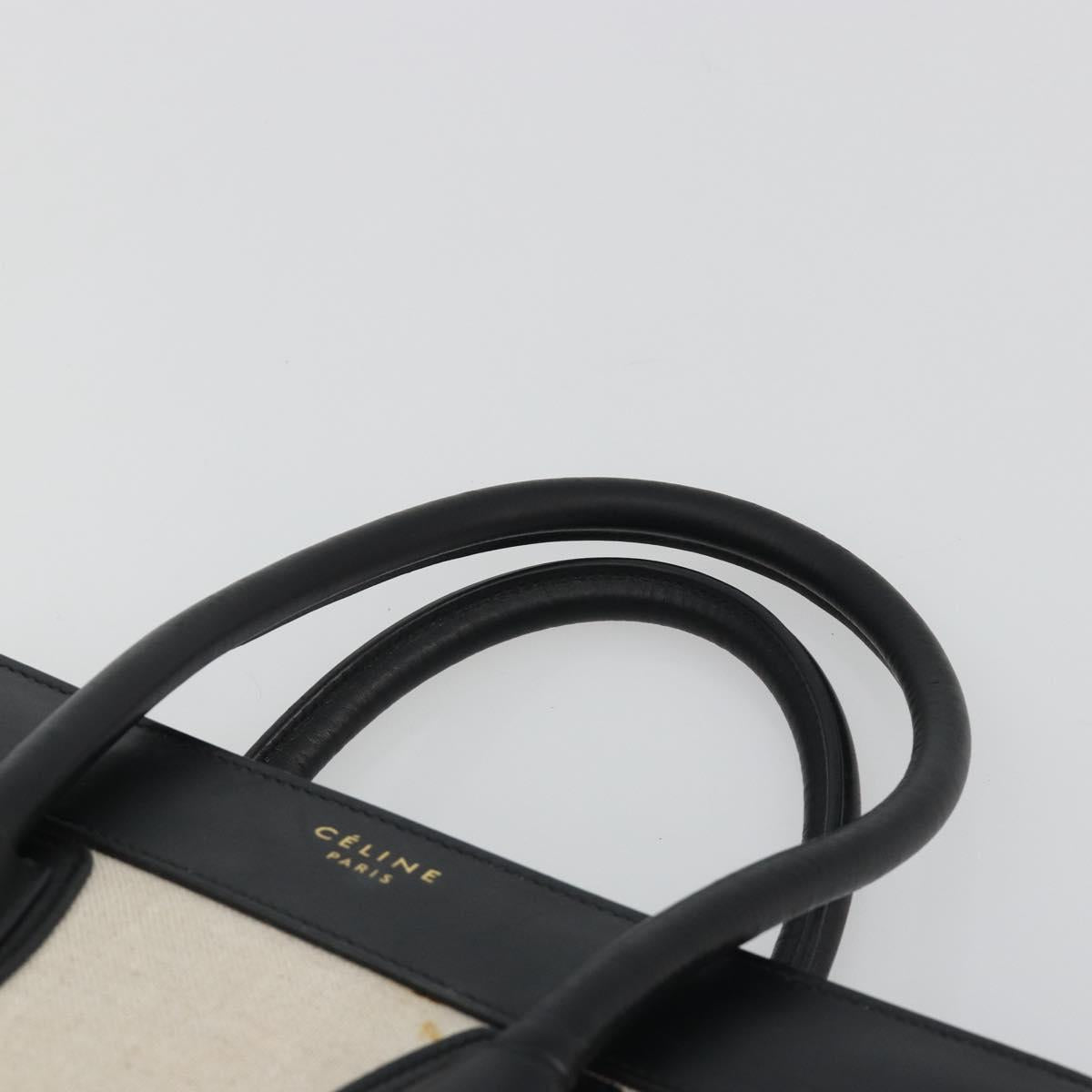CELINE Luggage Micro Shopper Hand Bag Canvas Beige Gold Auth 190479A