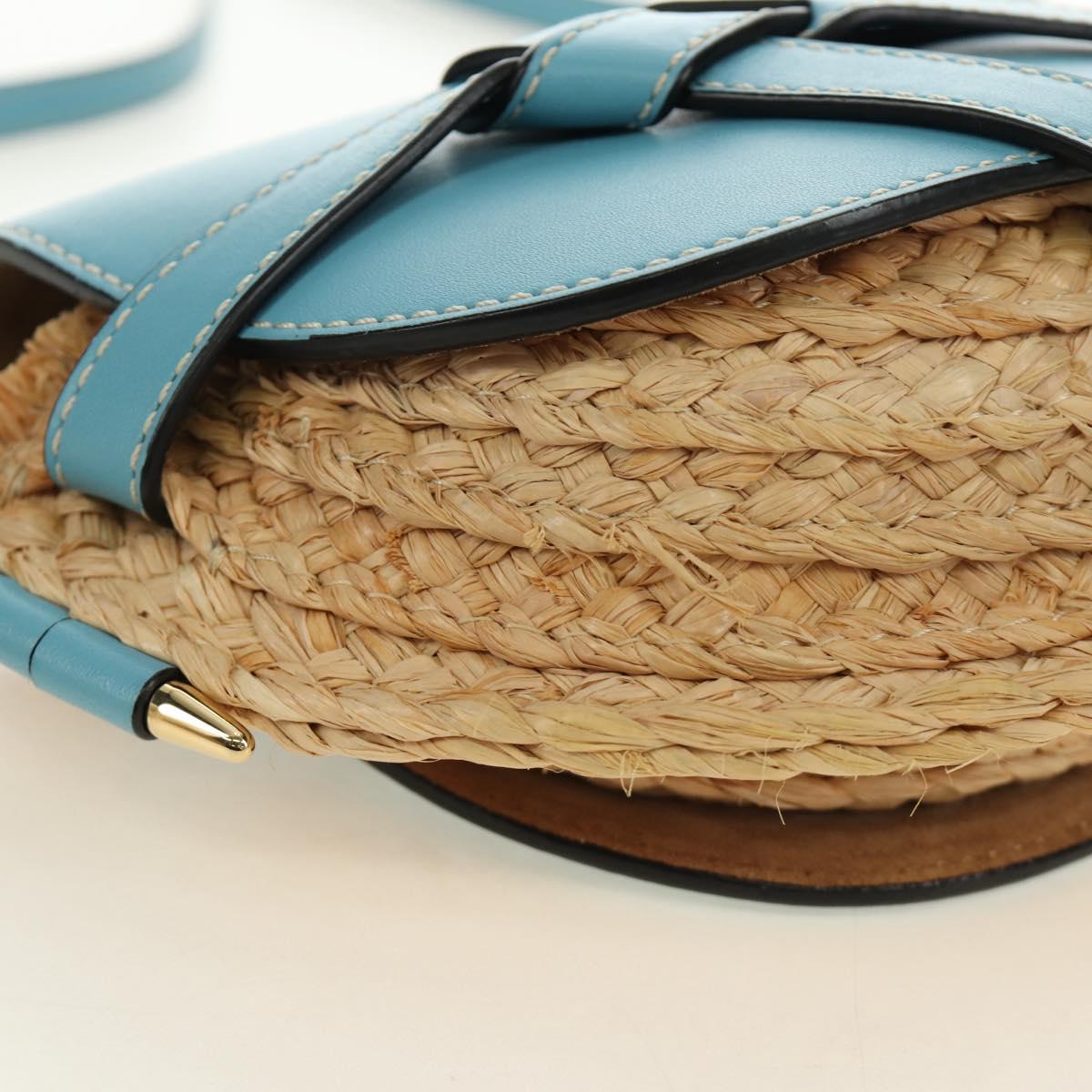 LOEWE Gate Bag Shoulder Bag Raffia Light Blue Gold Auth 190481M