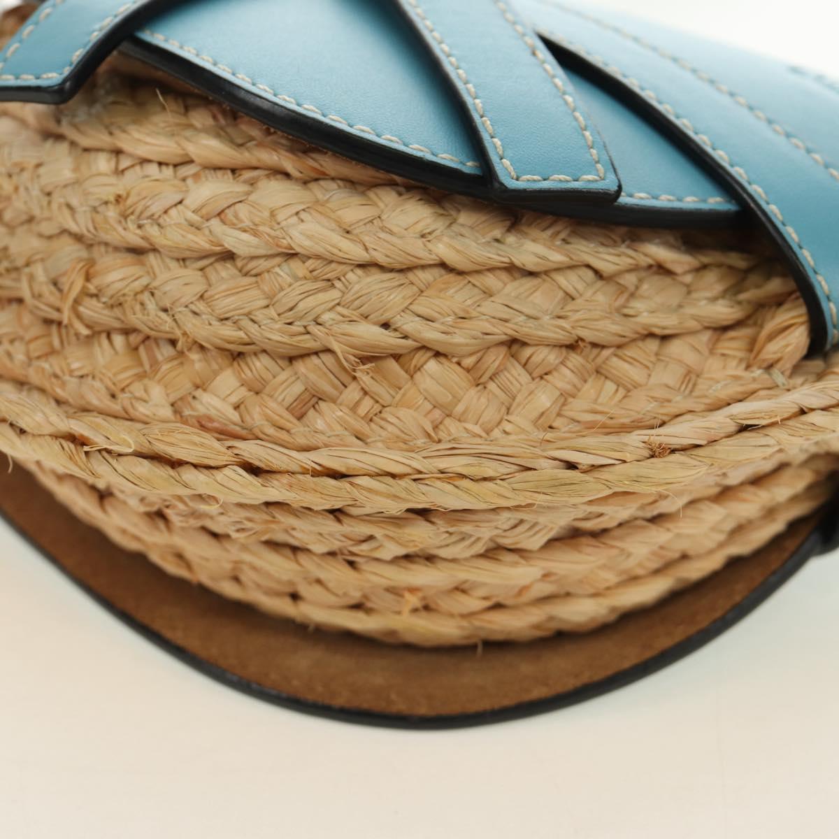 LOEWE Gate Bag Shoulder Bag Raffia Light Blue Gold Auth 190481M