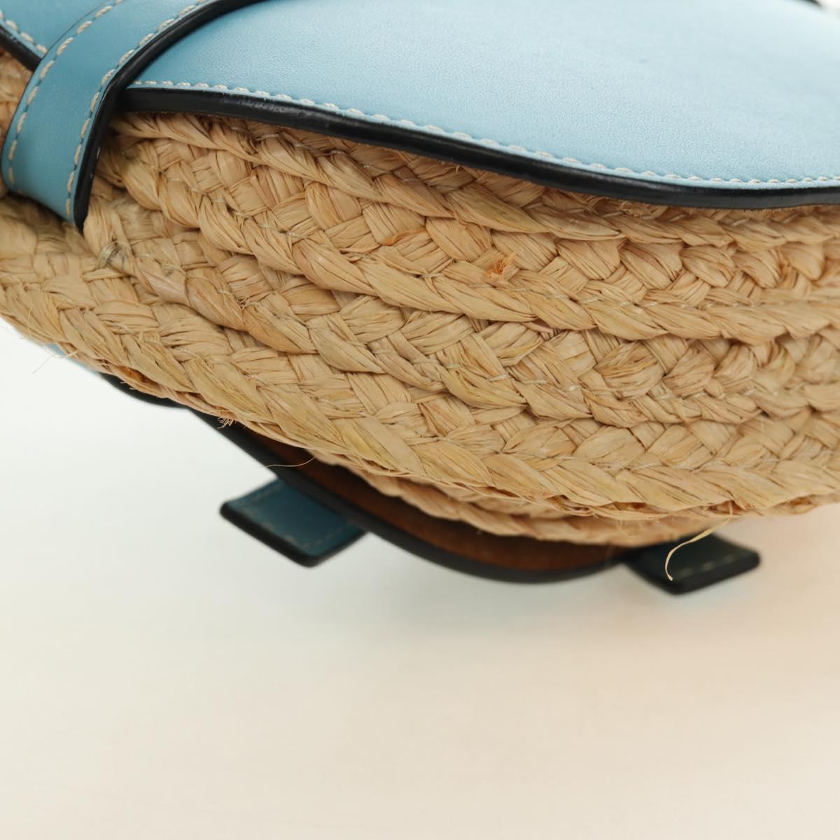 LOEWE Gate Bag Shoulder Bag Raffia Light Blue Gold Auth 190481M