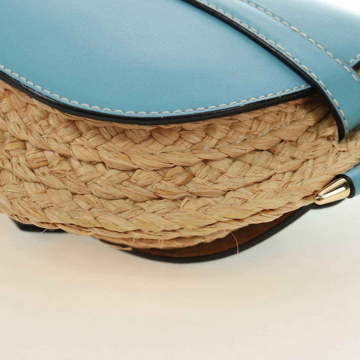 LOEWE Gate Bag Shoulder Bag Raffia Light Blue Gold Auth 190481M