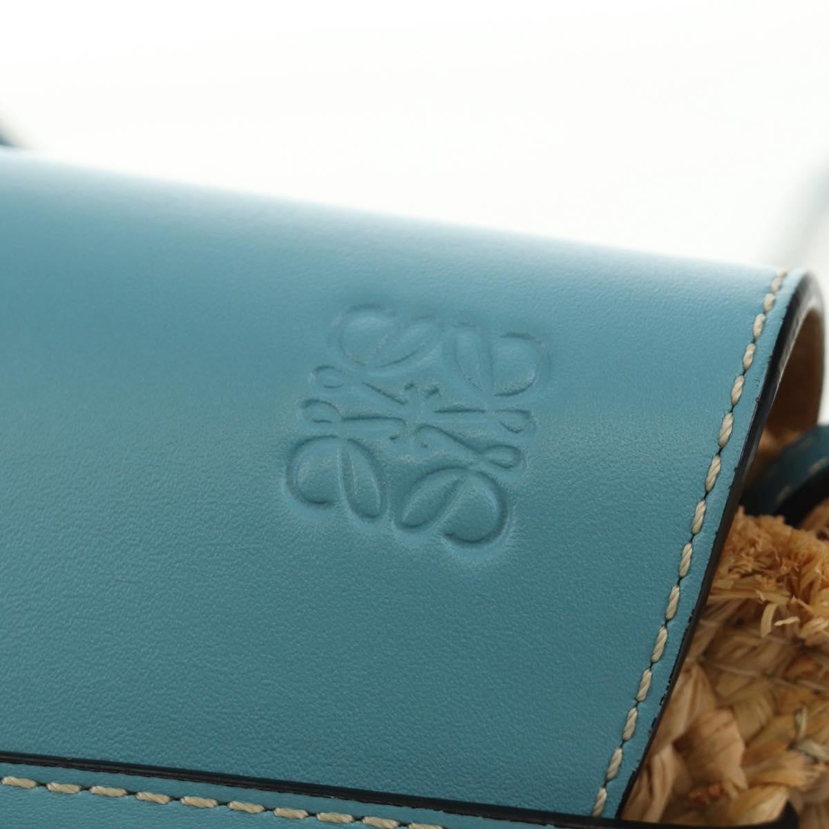 LOEWE Gate Bag Shoulder Bag Raffia Light Blue Gold Auth 190481M