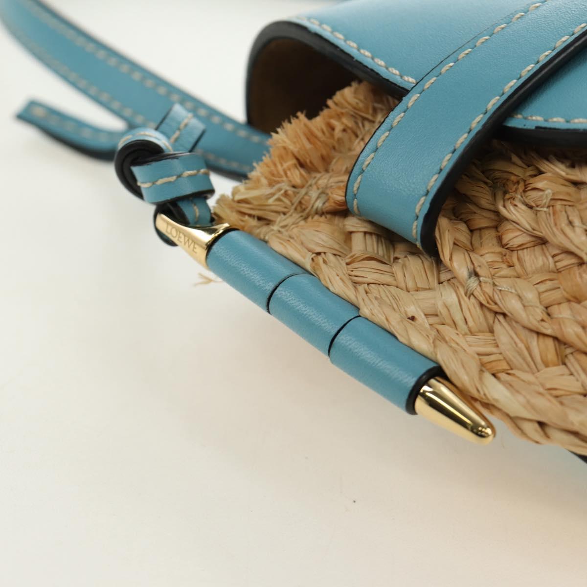 LOEWE Gate Bag Shoulder Bag Raffia Light Blue Gold Auth 190481M