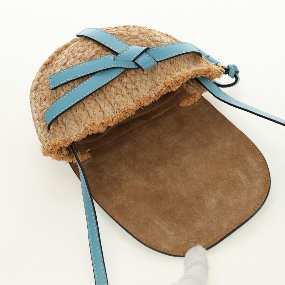 LOEWE Gate Bag Shoulder Bag Raffia Light Blue Gold Auth 190481M