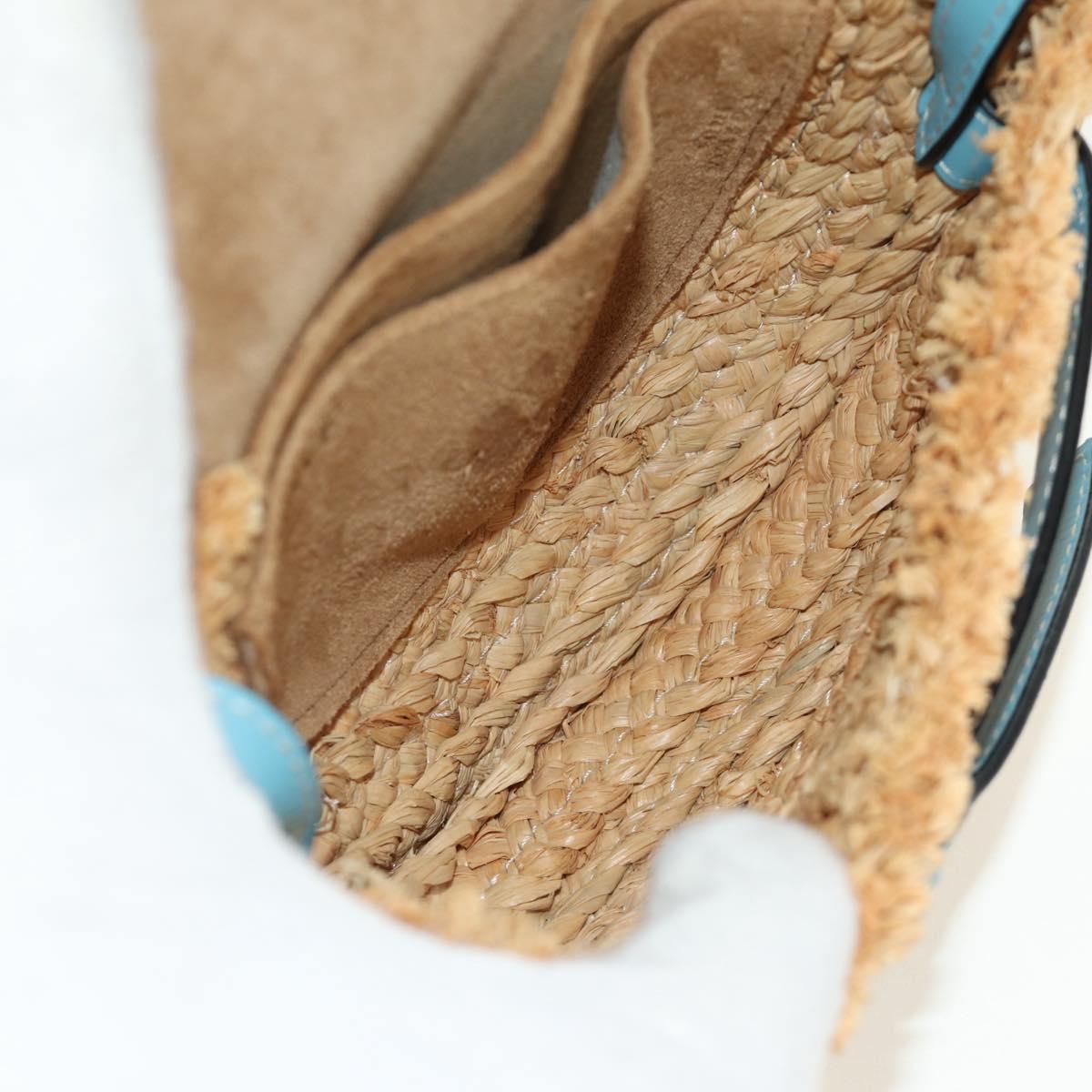 LOEWE Gate Bag Shoulder Bag Raffia Light Blue Gold Auth 190481M