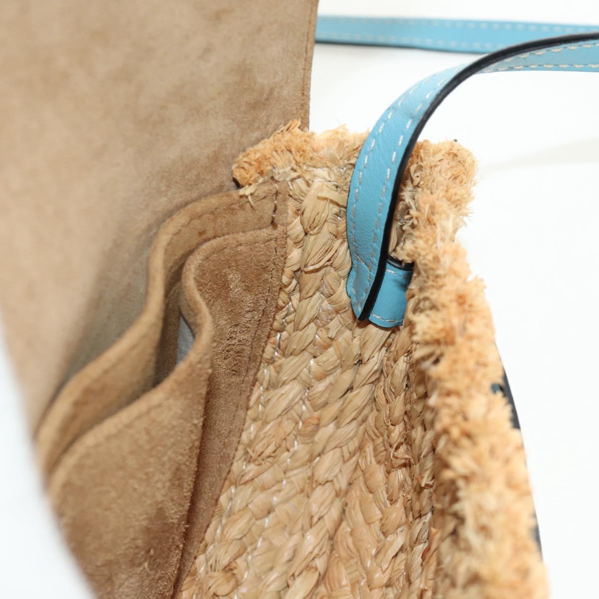 LOEWE Gate Bag Shoulder Bag Raffia Light Blue Gold Auth 190481M