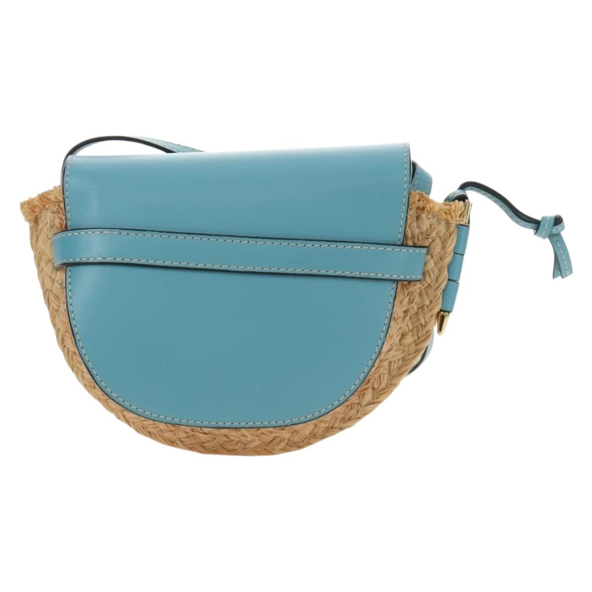 LOEWE Gate Bag Shoulder Bag Raffia Light Blue Gold Auth 190481M