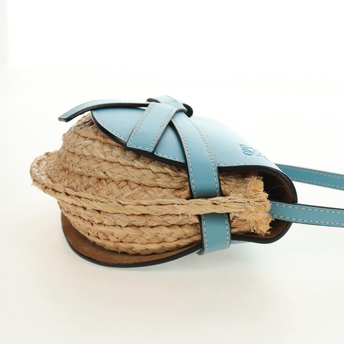 LOEWE Gate Bag Shoulder Bag Raffia Light Blue Gold Auth 190481M