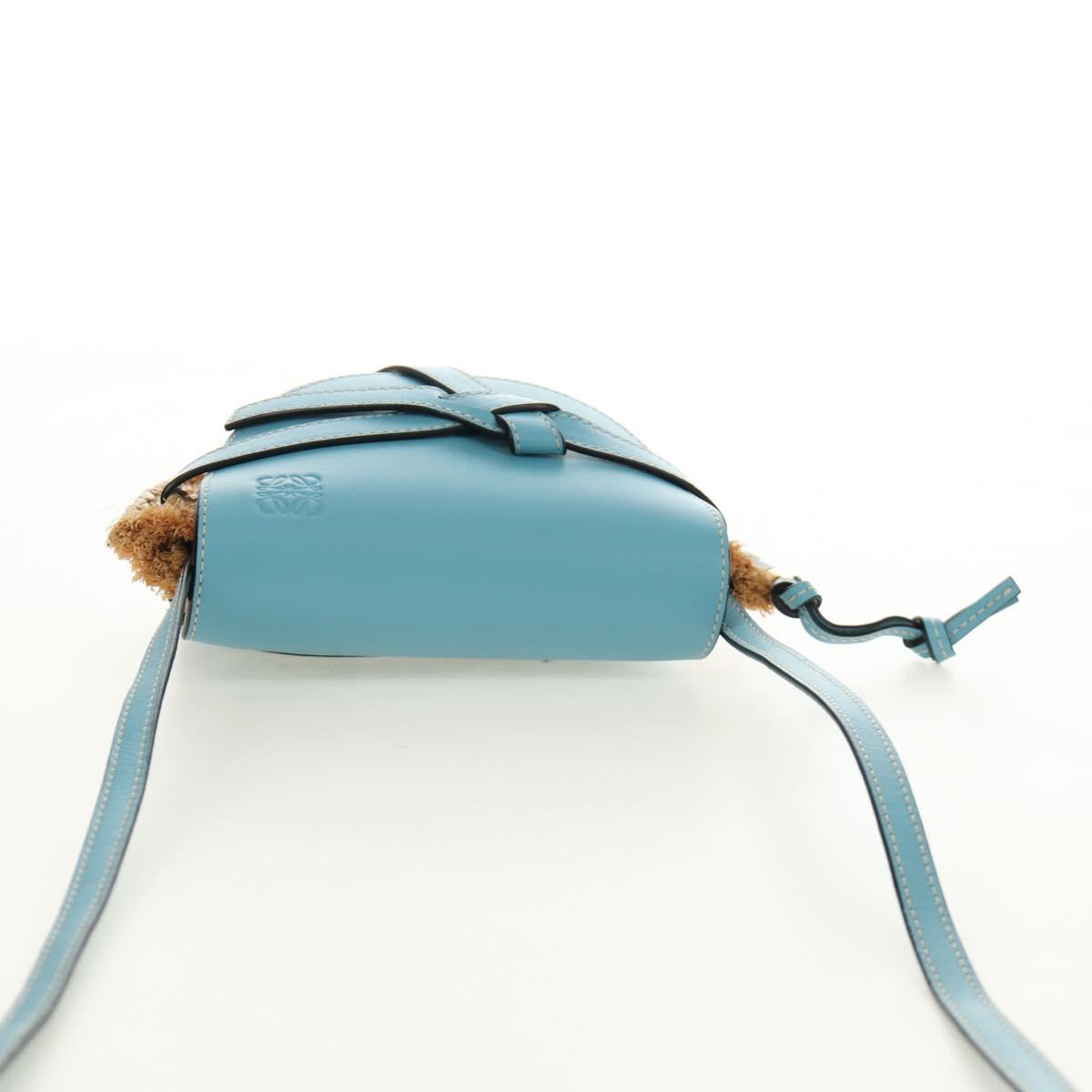 LOEWE Gate Bag Shoulder Bag Raffia Light Blue Gold Auth 190481M