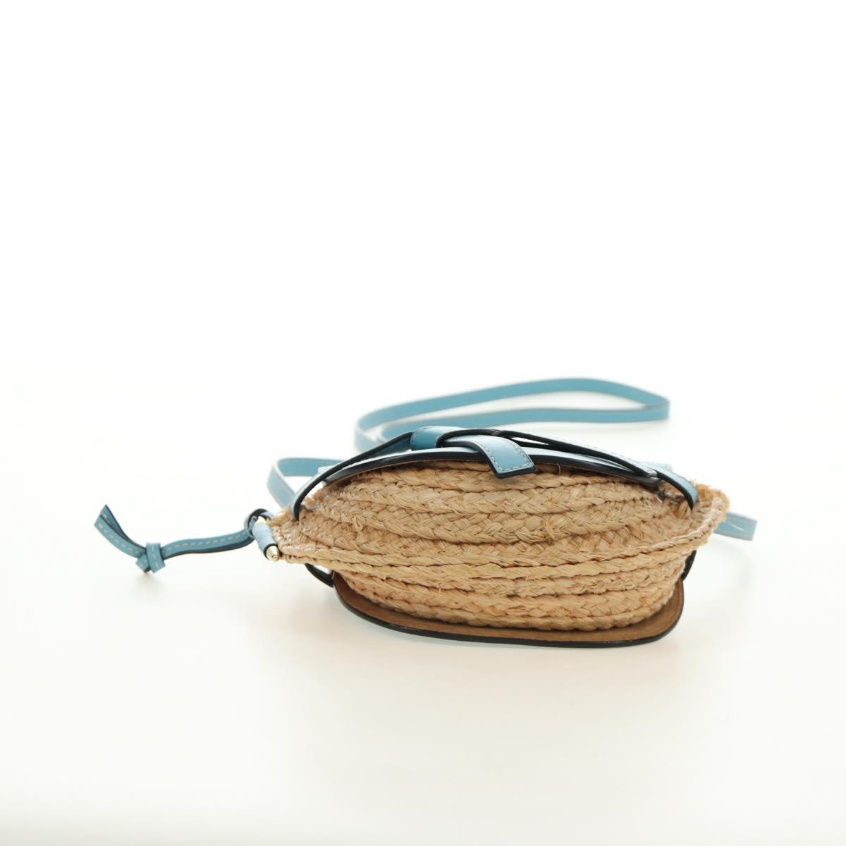 LOEWE Gate Bag Shoulder Bag Raffia Light Blue Gold Auth 190481M