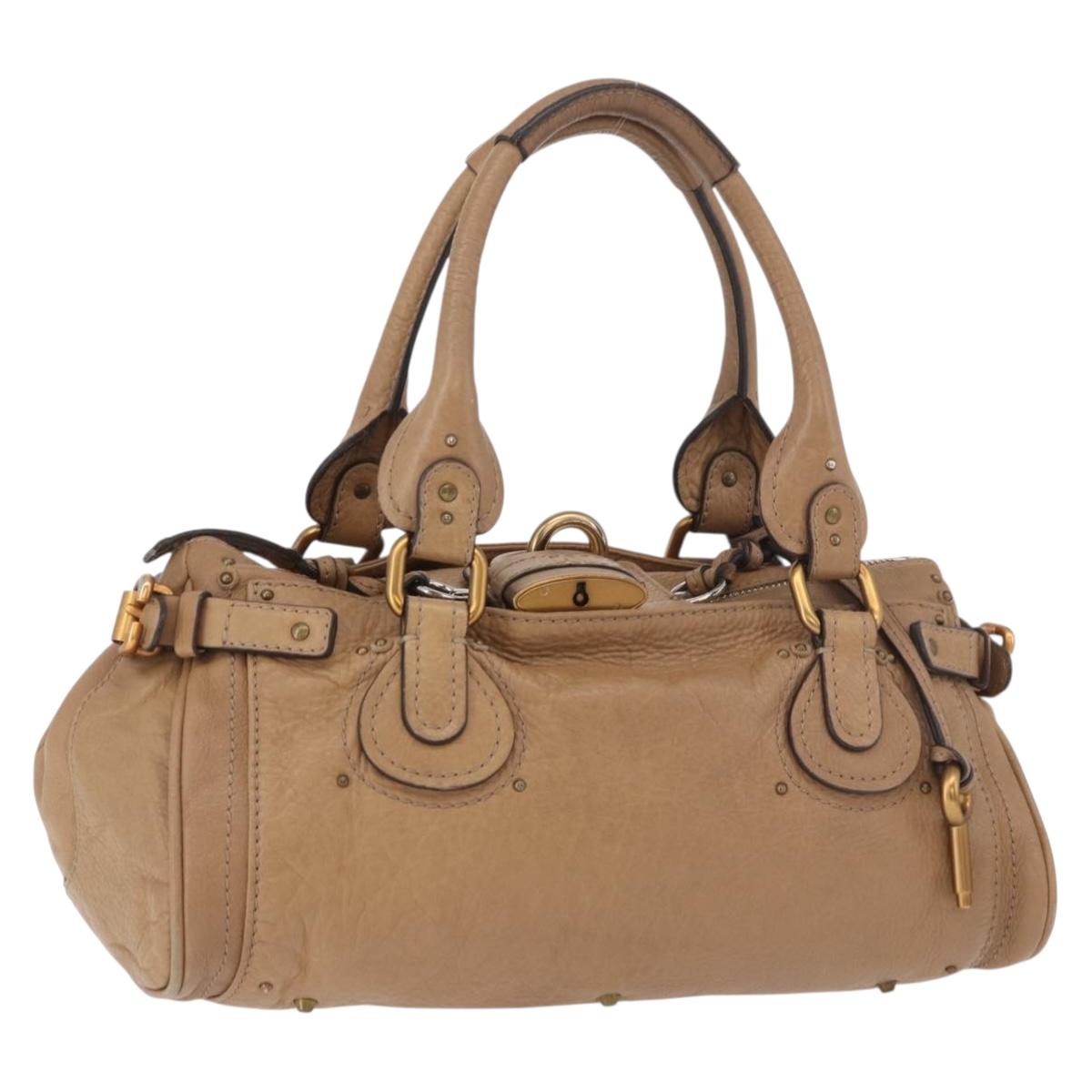 Chloe Paddington Hand Bag Leather Beige Gold Silver Auth 190482V