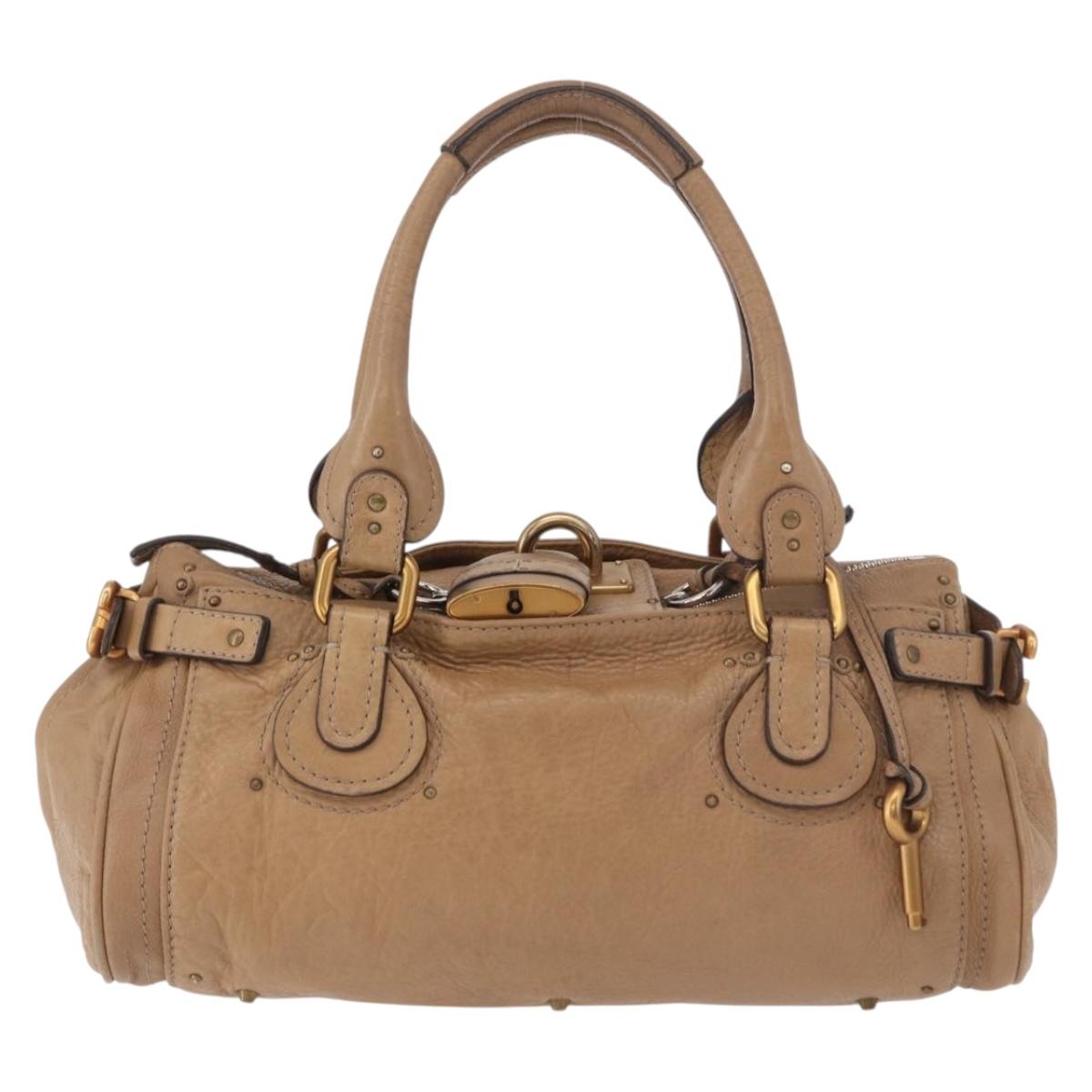 Chloe Paddington Hand Bag Leather Beige Gold Silver Auth 190482V