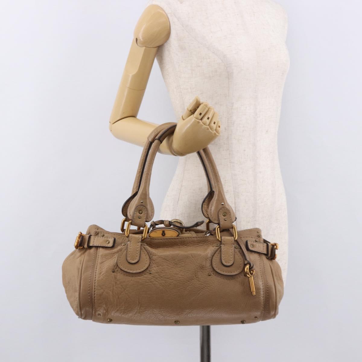 Chloe Paddington Hand Bag Leather Beige Gold Silver Auth 190482V