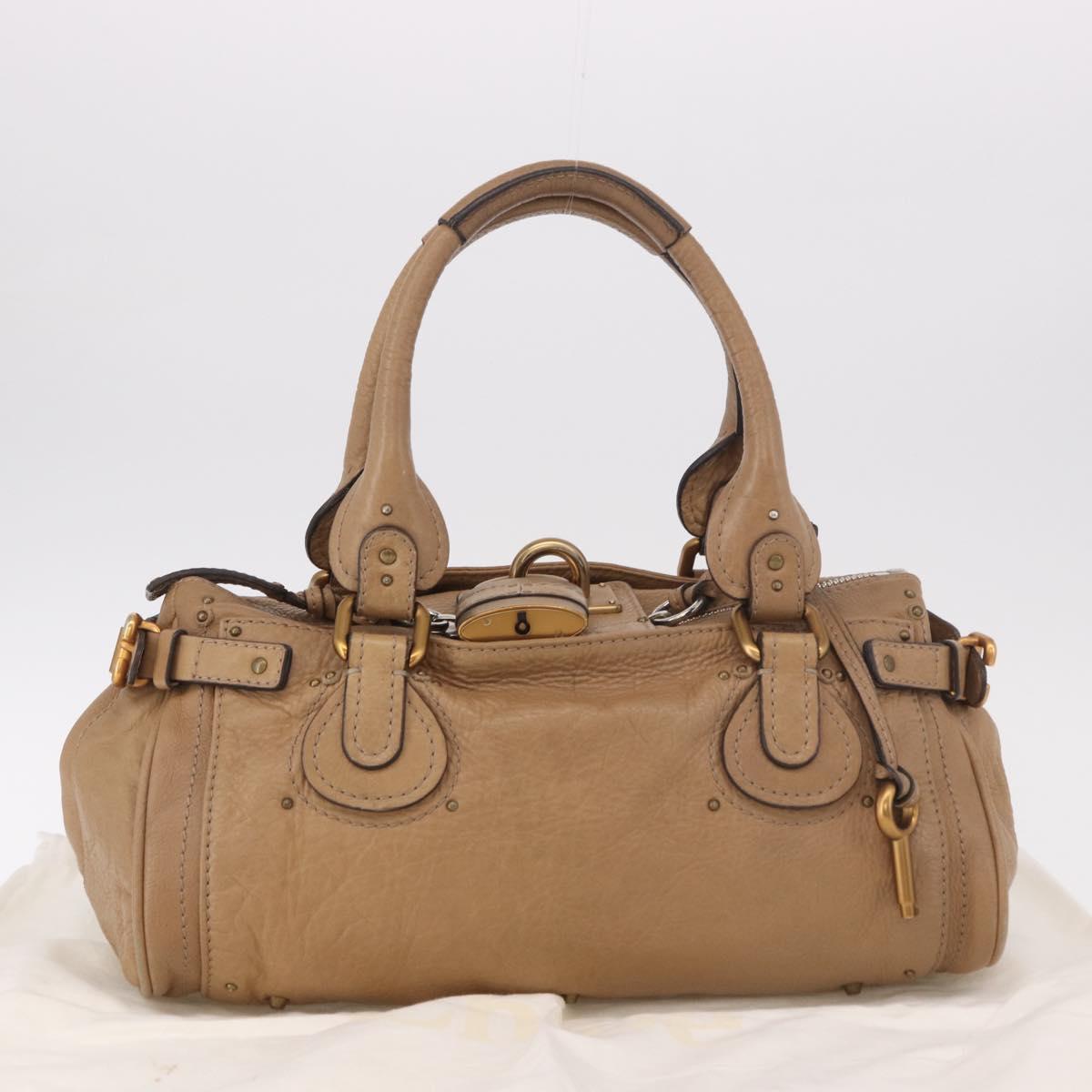 Chloe Paddington Hand Bag Leather Beige Gold Silver Auth 190482V