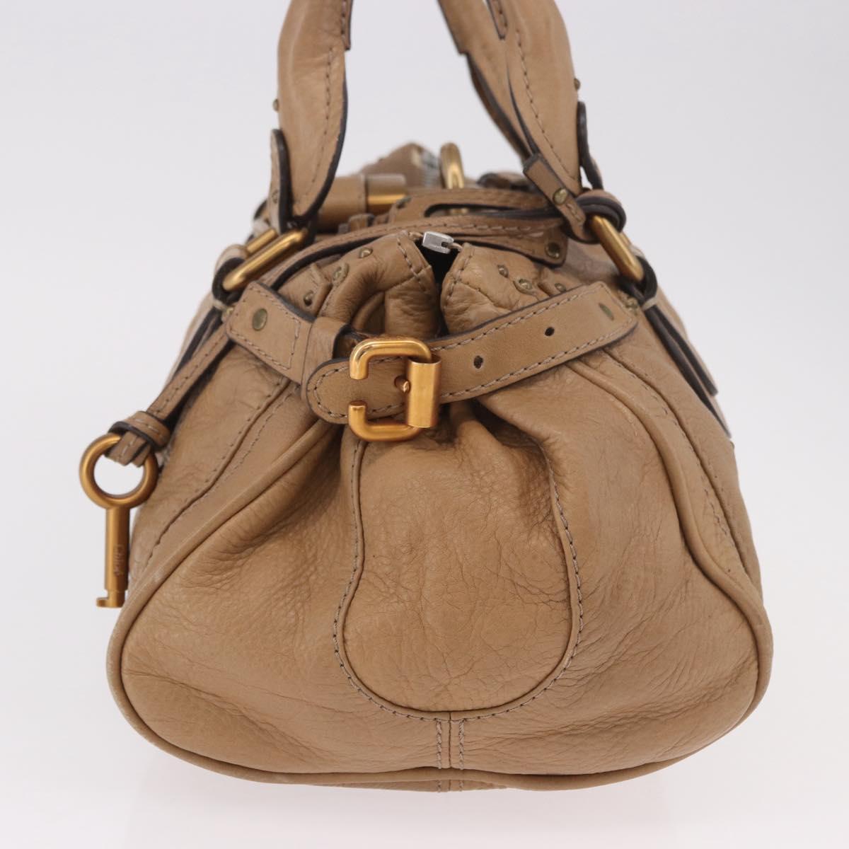 Chloe Paddington Hand Bag Leather Beige Gold Silver Auth 190482V
