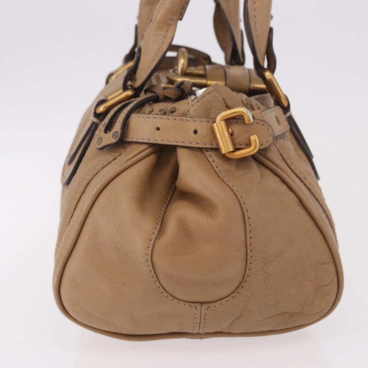 Chloe Paddington Hand Bag Leather Beige Gold Silver Auth 190482V