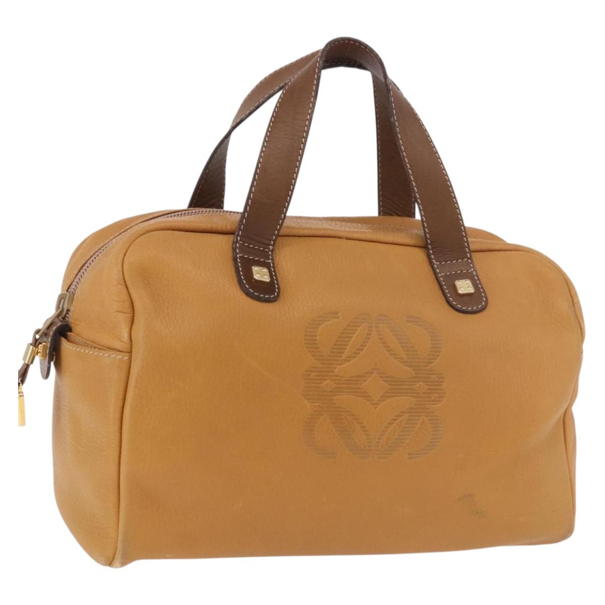 LOEWE Boston Bag Leather Beige Gold Auth 190483A