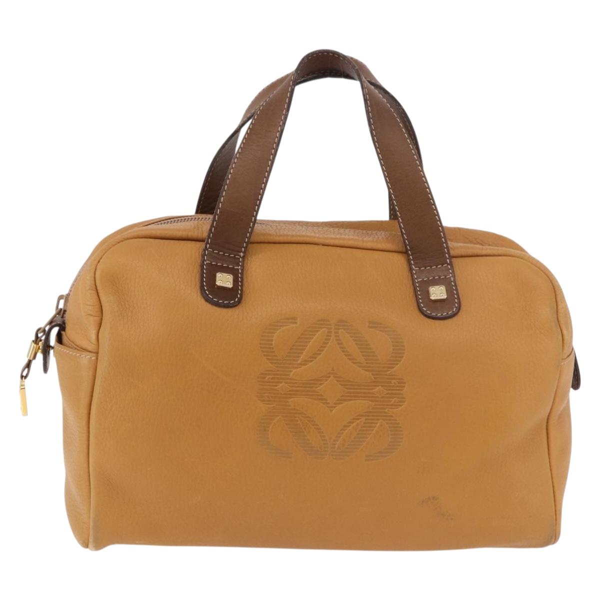 LOEWE Boston Bag Leather Beige Gold Auth 190483A