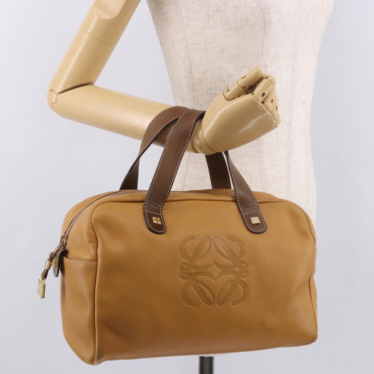 LOEWE Boston Bag Leather Beige Gold Auth 190483A