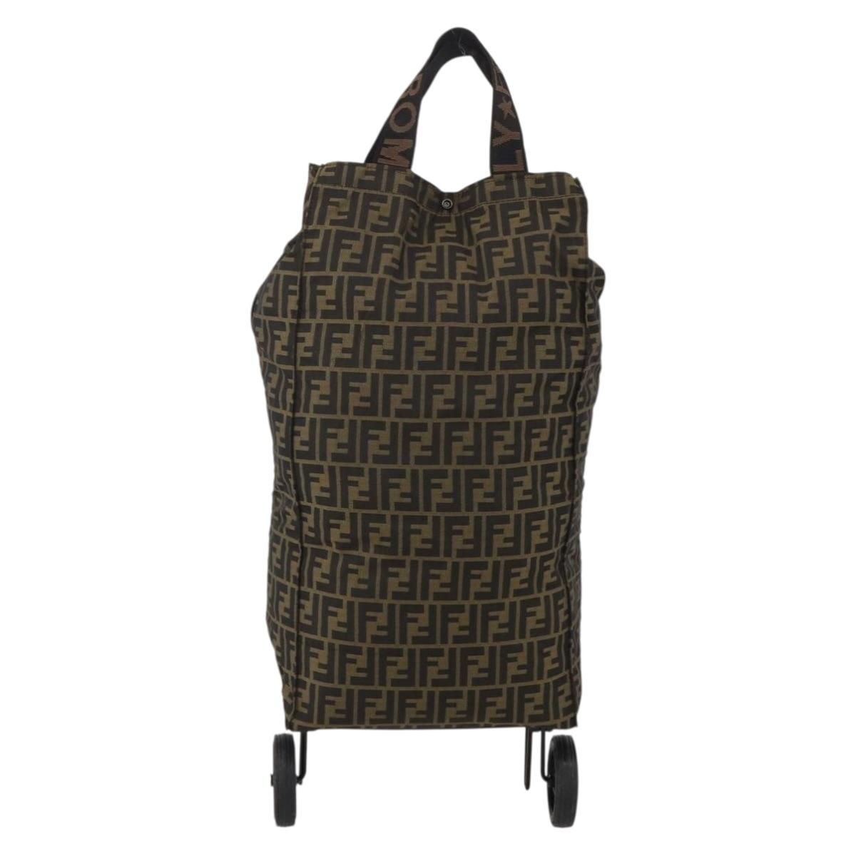 FENDI Zucca Canvas Carry Bag Black Brown Auth 190485