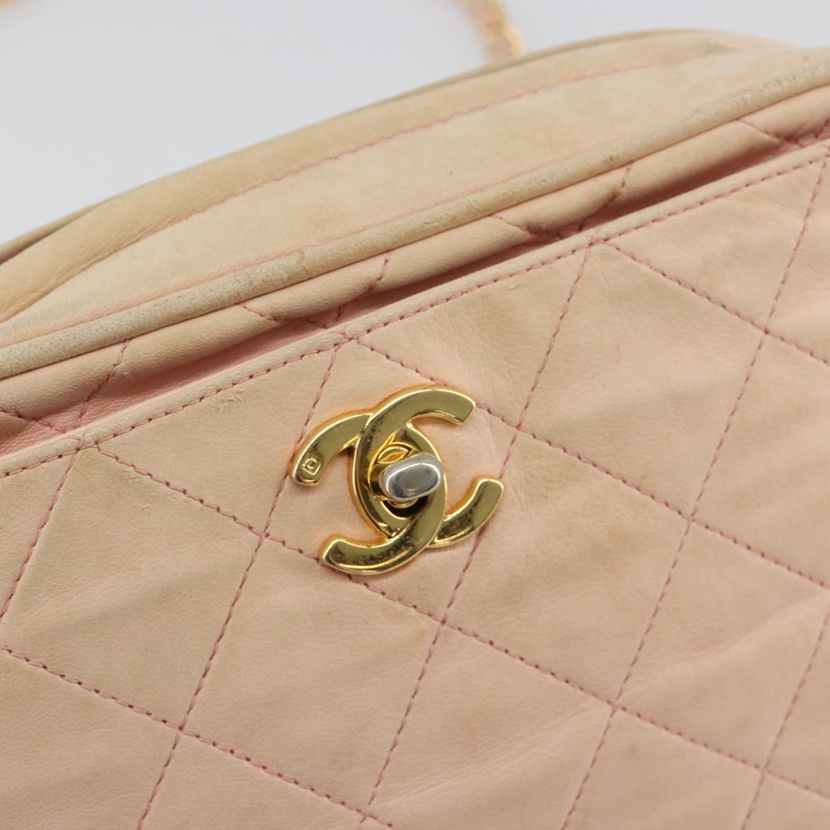 CHANEL Matelasse Chain Shoulder Bag Leather Pink Gold CC Auth 190487