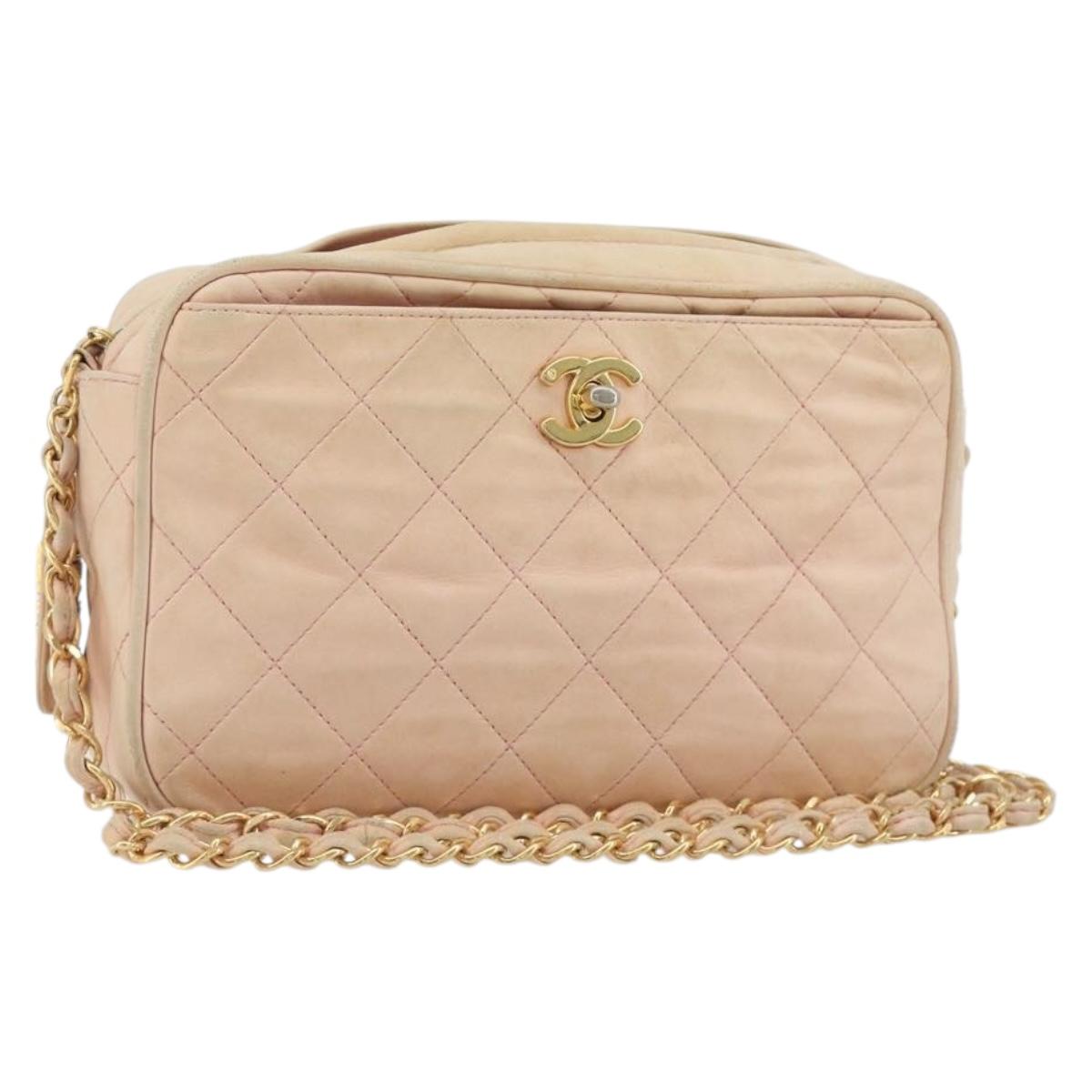 CHANEL Matelasse Chain Shoulder Bag Leather Pink Gold CC Auth 190487