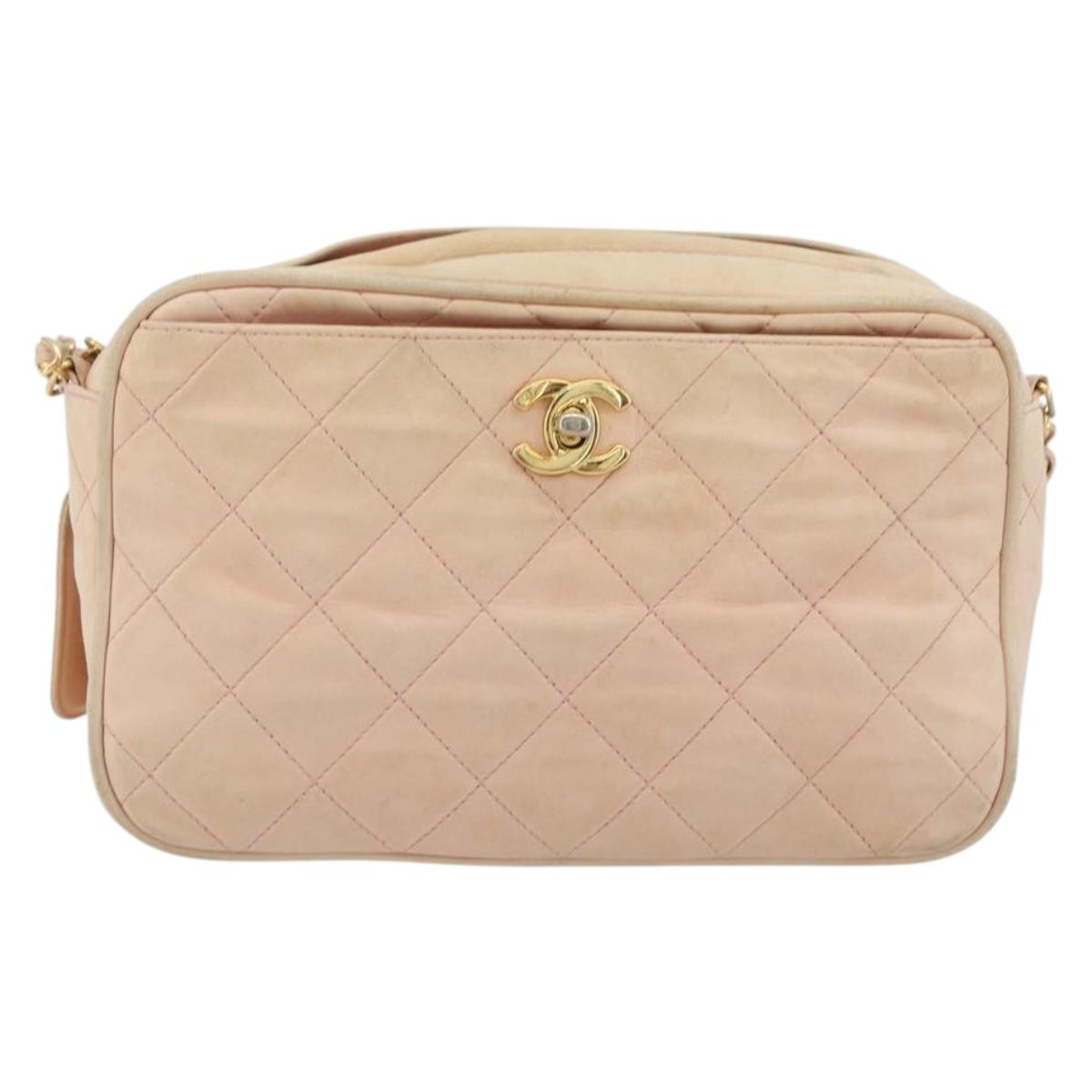 CHANEL Matelasse Chain Shoulder Bag Leather Pink Gold CC Auth 190487