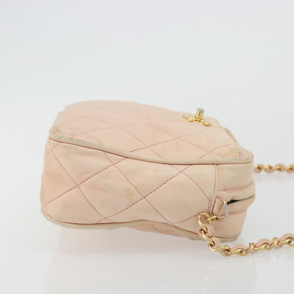 CHANEL Matelasse Chain Shoulder Bag Leather Pink Gold CC Auth 190487