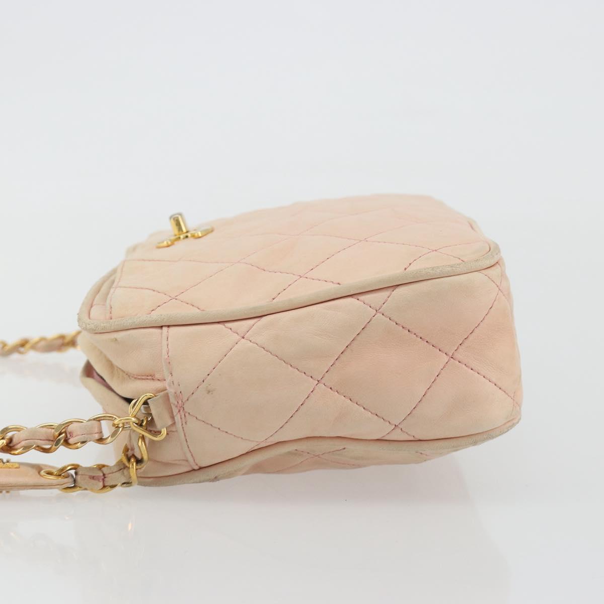 CHANEL Matelasse Chain Shoulder Bag Leather Pink Gold CC Auth 190487