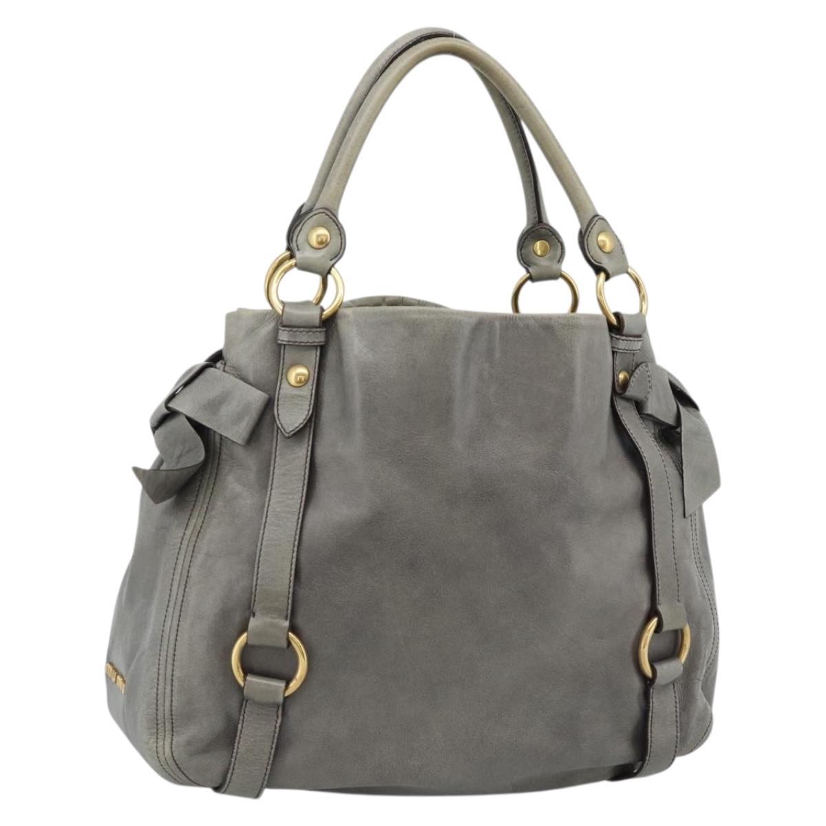 Miu Miu Tote Bag Leather Gray Gold Auth 190489A