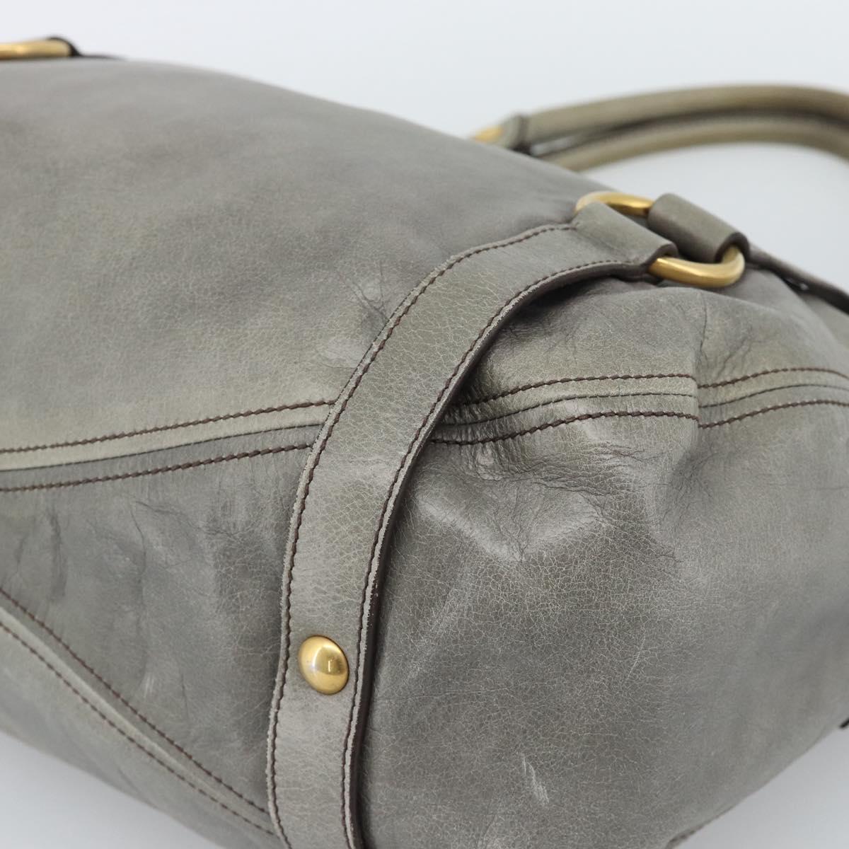 Miu Miu Tote Bag Leather Gray Gold Auth 190489A