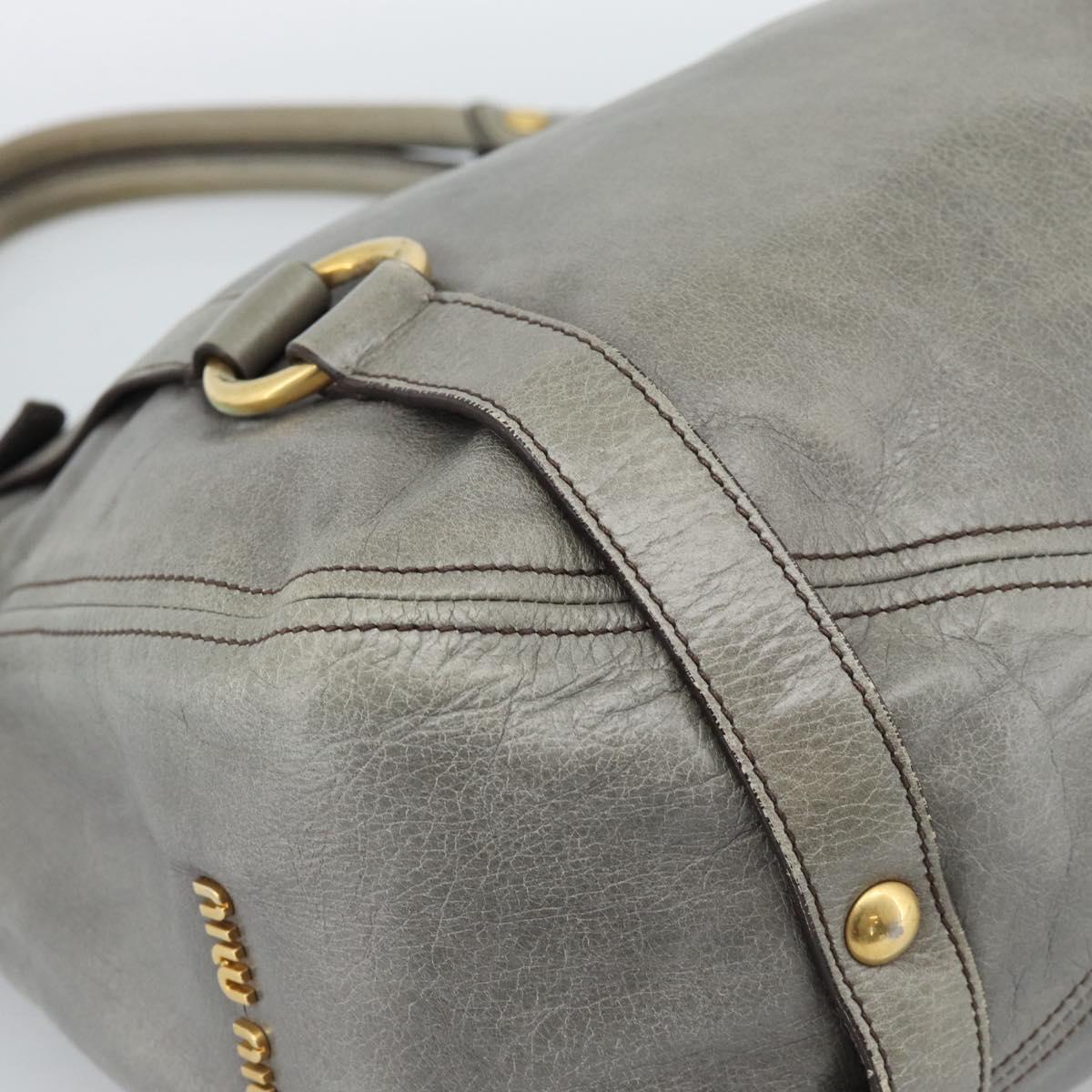 Miu Miu Tote Bag Leather Gray Gold Auth 190489A