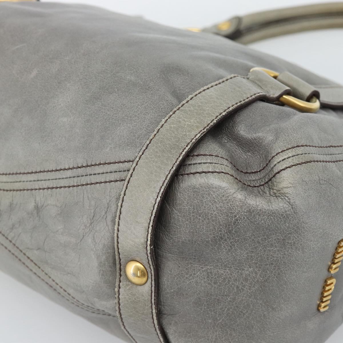 Miu Miu Tote Bag Leather Gray Gold Auth 190489A